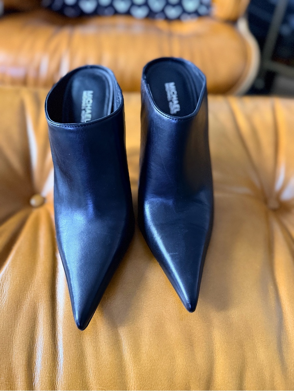 Michael Kors Black Pointed Leather Mule Booties